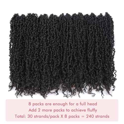 Yanky Twist Crochet Hair - 12 Inch 8 Packs (240 Strands) Natural Black Pre-twisted Fluffy Spring Passion Micro Mini Twist, Pre-Looped Mid-Length Curly Crochet Braids (12 Inch, 1B-8P)