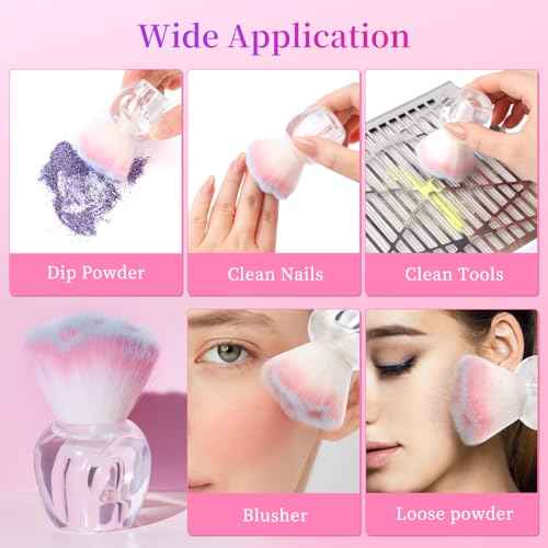 BQAN Nail Dust Brush Nail Art Dust Powder Remover Brush Nail Arts Dust Cleaner Brush Soft Kabuki Cleaner Brush for Makeup or Acrylic UV Gel Nail Arts (Pink-blue)