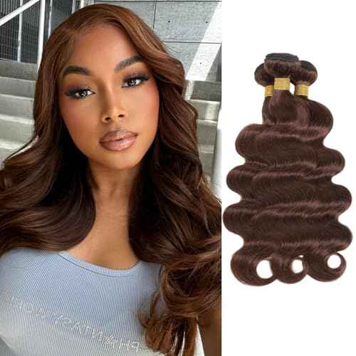 Chocolate Brown Body Wave 3 Bundles Human Hair, 12A Color #4 Dark Brown Colored, 100% Unprocessed Virgin Remy Hair 14 16 18 Inch