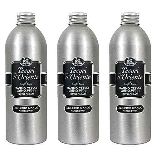 Tesori d'Oriente White Musk Bath Cream - 16.9 Fl Oz (500mL) x3, Amber Scented, Paraben Free, Italian Import