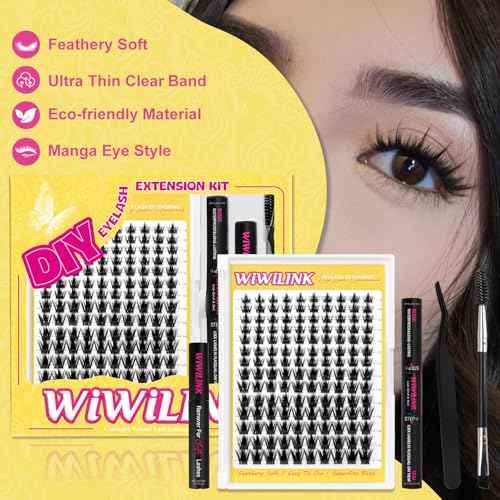 Lashes California Sunset Kit Manga Lash Clusters Kit 8-18mm Wispy Eyelash Clusters DIY Lash Spikes Waterproof Anime Extension 0.3mm Ultra-Thin Band Individual Cluster Eyelash Extensions Kit