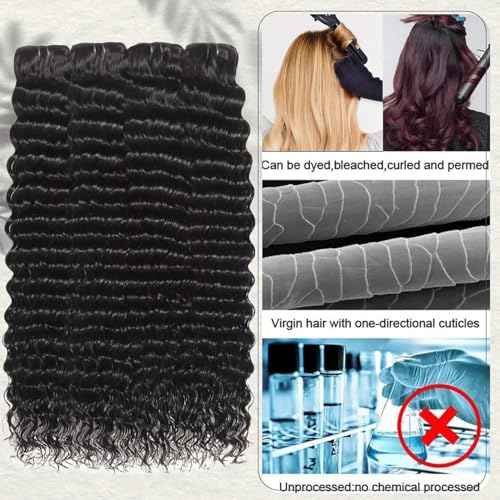 12A Deep Wave Human Hair Bundles 4 Pcs 18 20 22 24 Inch 100% Unprocessed Virgin Remy Hair Natural Black Water Wave Human Hair Extensions For Women