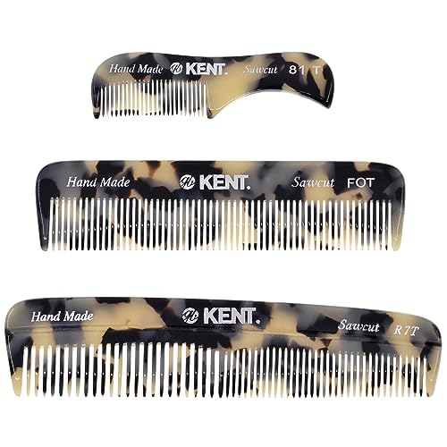 Kent Set Men's Hair Pocket Combs, T White 81T X-Small, FOT All Fine Tooth, R7t Double Toothed Fine and Coarse. Best Hair, Beard and Mustache Grooming Kit for Travel and Home Care, Handmade in England