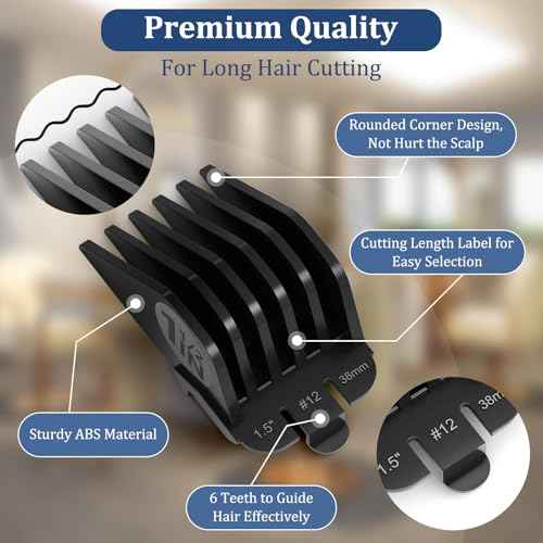 Clipper Guards Set 10 12 14 16 18 20 Compatible with Wahl Clippers, 6pcs Extra Long Clipper Guides Replacement - 2.5", 2.25", 2", 1.75", 1.5", 1.25" Hair Guard Clipper, Black Clipper Guards for Wahl