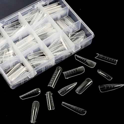 288PCS Nail Forms & Molds for French Nails, Acrylic Nail Tips, 96PCS Duet System Dual Forms Sticker Silicone Reusable Pads, 4 Styles 12 Sizes Scale for Manicure Extension