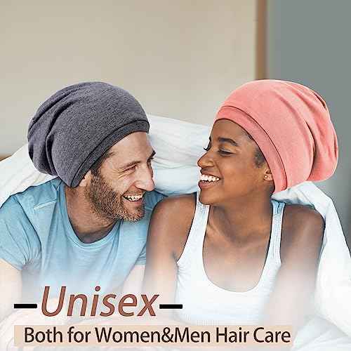 Silk Satin Bonnet Hair Wrap for Sleeping, 2 Pcs Adjustable Silk Bonnets for Women Men Sleep Cap Silk Lined Slouchy with Adjustable Strap Curly Hair Head Scarf Night Caps