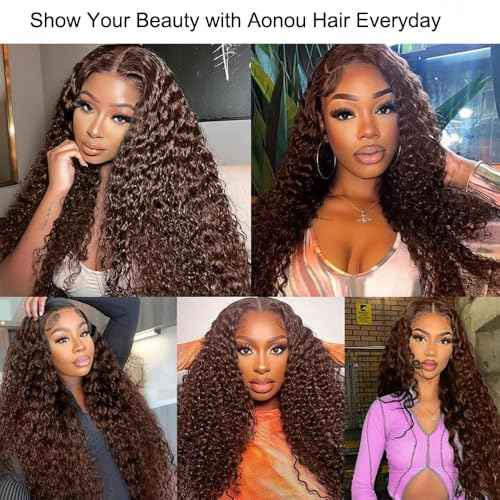Full Deep Wave Lace Front Wigs Human Hair Chocolate Brown 220% Density 13x6 HD Lace Front Wigs Human Hair Pre Plucked Deep Curly Lace Frontal Wigs for Women Brazilian Virgin Hair 24inch