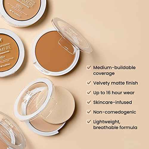 JOAH Perfect Complexion Cashmere Powder Foundation, Medium Face Coverage, Matte Finish, Korean Makeup, Compact Design For Oily & All Skin Types, 16 Hour Wear, Medium with Cool Undertones