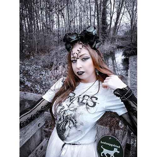 MOSTORY Black Flower Crown Headband - Gothic Floral Headpiece with Butterfly Dark Fairy Crown for Women Witch Aesthetic Renfaire Renaissance Party Cosplay