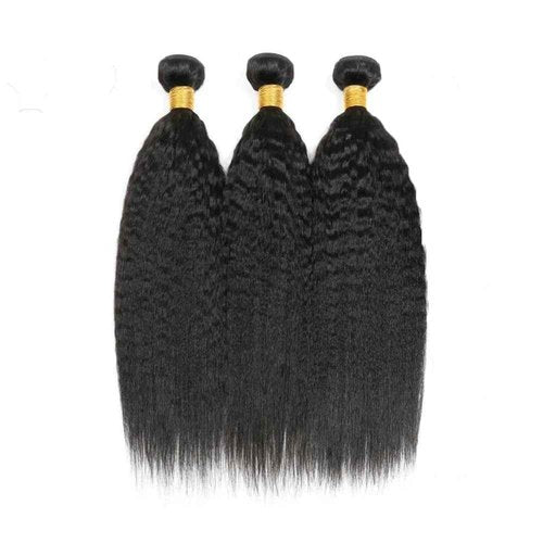 Human Hair Bundles Yaki Straight Bundles 20 20 20 Inch #1B Natural Color Kinky Straight Human Hair Extensions Double Weft Unprocessed Brazilian Virgin Hair 3 Bundle 50 Grams Per Bundle