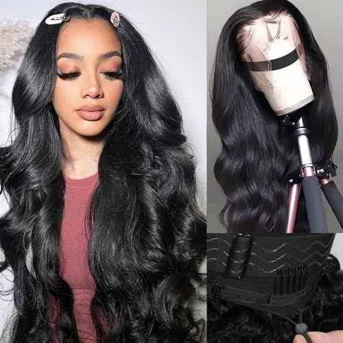 Glueless 13x6 Lace Front Wigs Human Hair Body Wave Pre Plucked Pre Cut 200% Density Ear-To-Ear Frontal Wigs Human Hair Wear and Go Glueless Drawstring Wig 24 Inch