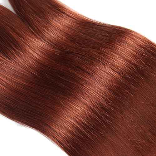 ijoy Human Hair Bundles with Closure Straight 12 14 16 +C12 Inch Brazilian Reddish Brown 3 Bundles with 4x4 HD Lace Closure Free Part 33# Color
