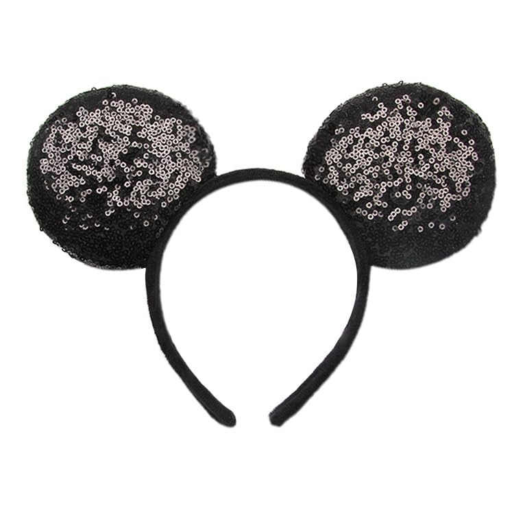 YOVECATHOU Mouse Deluxe Ear Bow Headbands Sequins Hairbands Women Hair Accessories For Cosplay Costume Party (Black)