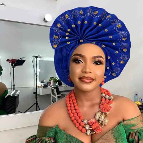 Nigerian beaded headwear Exquisite handmade African fan-shaped women's headscarf,suitable for weddings and special occasions