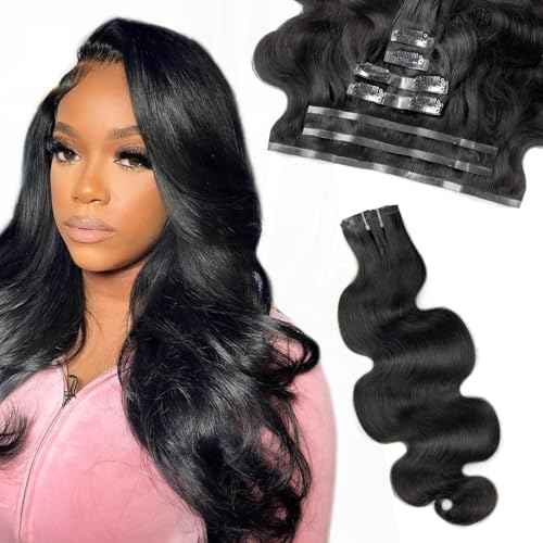 24 inch Seamless Body Wave Clip in Extensions Real Human Hair Extensions Clip Ins 110g 7pcs Thick Invisible Clip in Hair Extensions #1B Natural Black