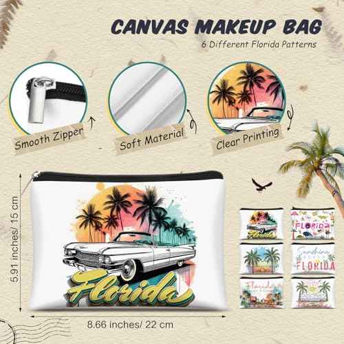 Reginary 6 Pcs Texas Cosmetic Bag Souvenir Gifts California Makeup Bag Florida Souvenir Gifts Zipper Pouch for Women Traveler Party Favors