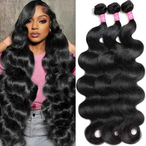 Body Wave Bundles Human Hair 20 22 24 Inch Human Hair Bundles Body Wave 100% Unprocessed 12A Brazilian Raw Virgin Hair 3 Bundle Real Human Hair Extensions Natural Color