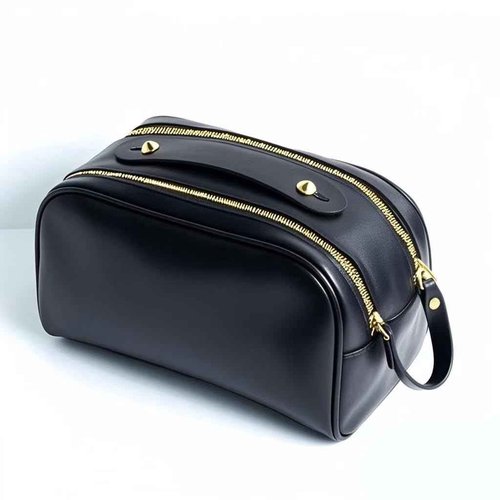 Gillmora Toiletry Bag for Men & Women, Travel Dopp Kit with Handle, PU Leather Shaving and Makeup Organizer,Cosmetic and Grooming Bag, Portable Toiletries Bag with Bonus Pouch (Pure Black)
