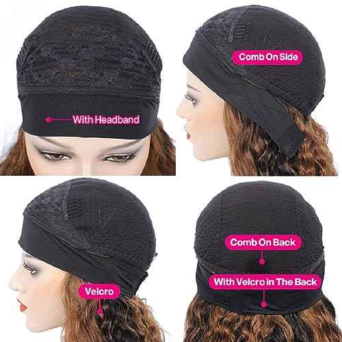 Ombre Headband Wig Human Hair Deep Wave 4/27 Highlight Curly Human Hair Wigs for Black Women Glueless None Lace Front Brazilian Virgin Hair Wear and Go 24 Inch