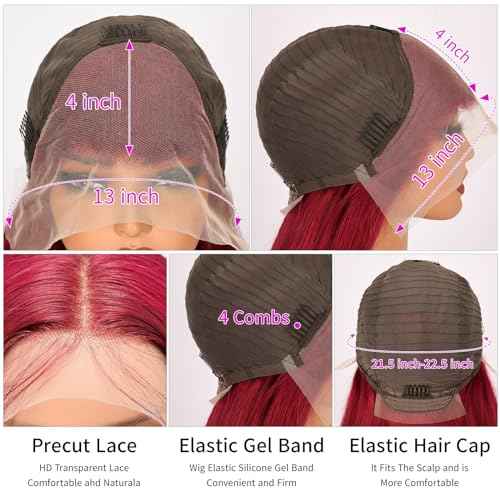 Anderah 99j Burgundy Lace Front Wigs Human Hair 13X4 Glueless Straight 99j Lace Frontal Wigs 180% Density Brazilian Virgin Human Hair Wigs for Women Pre Plucked With Baby Hair 22Inch