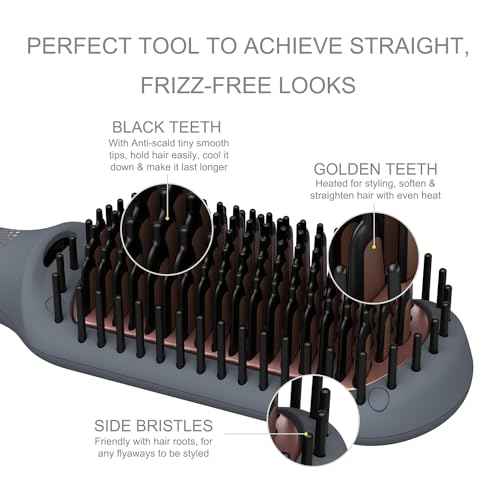 Hair Straightening Brush by LENA - Electric Heated Flat Iron Comb with Ionic Care for Smooth, Frizz-Free Styling