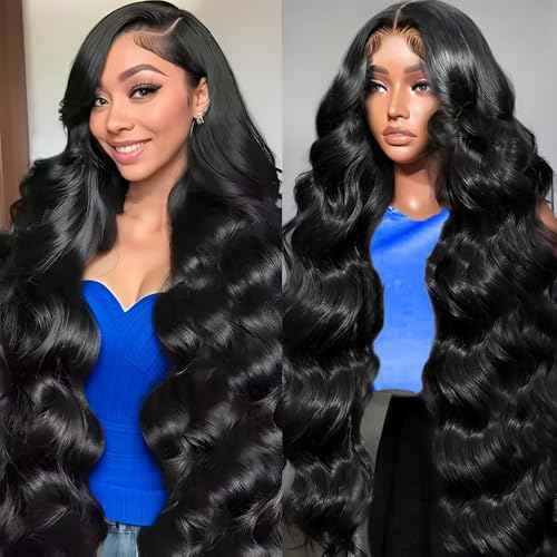 28 Inch 13x6 Body Wave Lace Front Wigs Human Hair Pre Plucked HD Transparent Lace Frontal Wigs 200 Density Real Human Hair Wigs Natural Black Glueless Wig