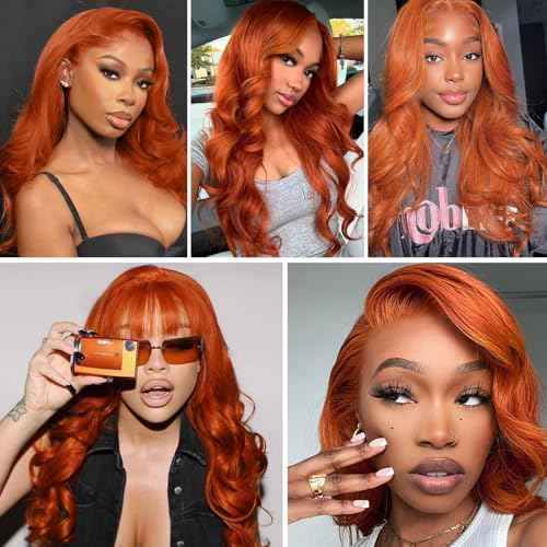 ALHER #350 Ginger Bundles Human Hair Body Wave 100% Brazilian Virgin Remy Human Hair Sew In Weave Wavy 3 Ginger Bundles for Black Women 12A Soft Thick Copper Orange Color 16 18 20 Inch