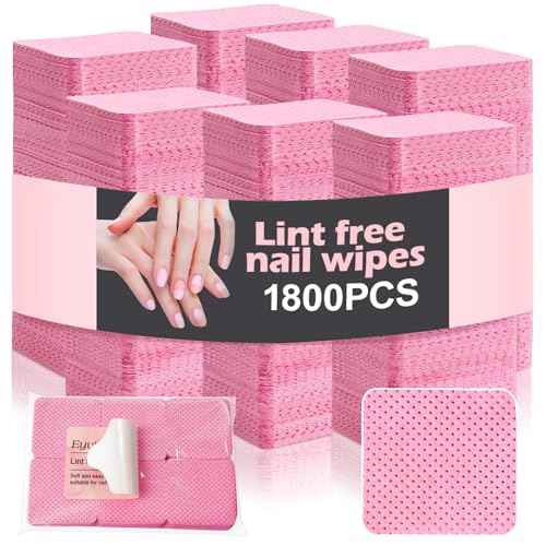 1800Pcs Lint Free Nail Wipes, Pink No Lint Nail Wipes for Gel Nails Lint Free Polish Remover, Wipe Off Eyelash Extension Glue, Nail Cleaning Pad Supplies