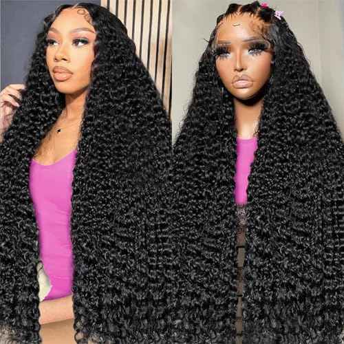 28 Inch Deep Wave Lace Front Wigs Human Hair 13x4 Deep Curly Frontal Wig Pre Plucked 180% Density HD Transparent Lace Front Wigs for Black Women Deep Wave Frontal Wigs with Baby Hair