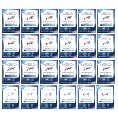 Secret Clinical Strength Antiperspirant Deodorant for Women, 3X Stress Protection, 72hr Sweat & Odor Protection, PH Balancing Minerals, Invisible Solid, Completely Clean Scent, 0.5 oz (Pack of 24)