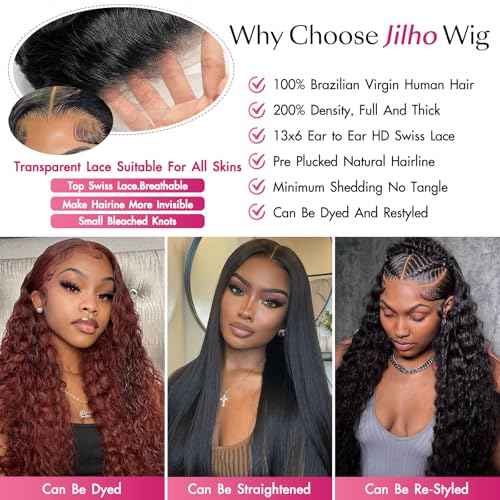 30 Inch Water Wave Lace Front Wigs Human Hair 13x6 HD Lace Frontal Wigs Pre Plucked Glueless Brazilian Curly Human Hair Wig 200 Density Glueless Frontal Wigs for Women