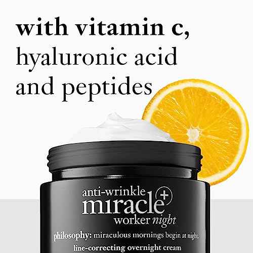 philosophy anti-wrinkle miracle worker line-correcting overnight cream face moisturizer - with vitamin C & hyaluronic acid - counteracts stress-induced damage for smoother skin - 2 fl oz