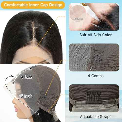 Bob Wig Human Hair 200 Density 13x4 HD Lace Front Wigs Human Hair Pre Plucked Short Bob Straight Frontal Wigs Human Hair for Women Natural Black 14"