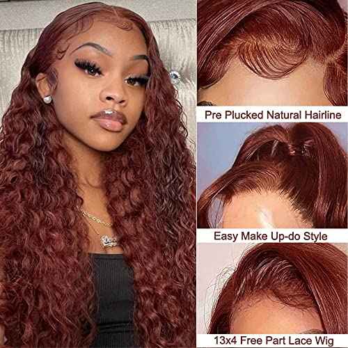 Siyun Show 13x4 Reddish Brown Deep Wave Lace Front Wigs Human Hair Wigs for Black Women 30 Inch Auburn Deep Curly Lace Front Wig