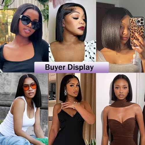 Bob Wig Human Hair 13x6 Frontal Lace Wig Short Straight HD Lace Front Bob Wigs for Black Women Human Hair Glueless Pre Plucked Hairline with Baby Hair 200% Density 14 Inch