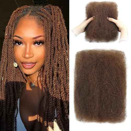 Afro Kinkys Bulk Human Hair for Dreadlocks Extensions and Locs Repair 1 Pack 50 Gram Afro Kinky Curly Human Hair Bulk for Twist (4#, 18 Inch)