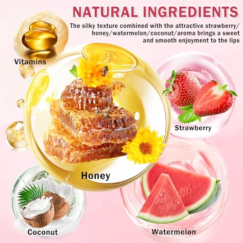 4PCS Honey Lip Balm Hydrating Honey Lip Mask Overnight Propolis Bee Lip Balm Prevention Dry and Cracked Lip Scrub Exfoliator (Honey+Strawberry+Coconut+Watermelon)