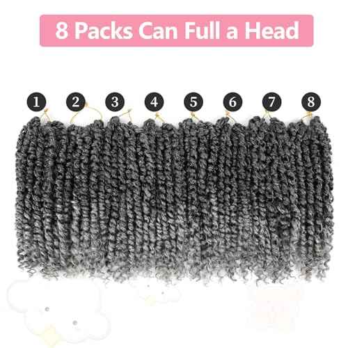 Fulcrum Passion Twist Hair 8 Inch, 8 Packs Passion Twist Crochet Hair for Black Women, Prelooped Crochet Twist Hair with Curly Ends (8Inch, Tgray#)