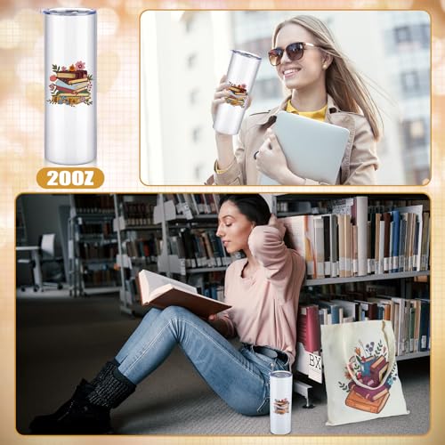 6 Pcs Book Lover Gifts for Women Readers Canvas Bag Back to School Reusable Canvas Bag Tumbler Bookmark for Women Reading Librarian Bookworm Kitchen Library Club Bookish Gifts