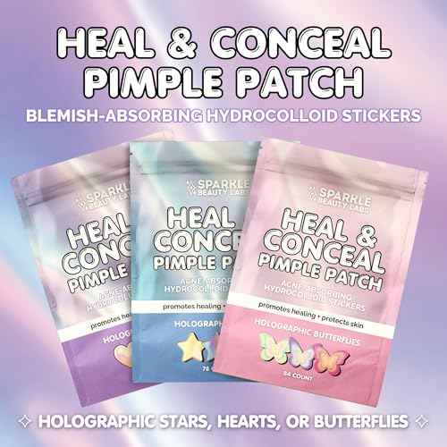 Heal & Conceal Pimple Patch - Cute Holographic Star Shaped Acne Patches, Fun Hydrocolloid Zit Stickers for Face (Iridescent Stars, 78 Count)