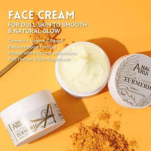 ANAI RUI Facial Moisturuzier, Turmeric Face Cream with Vitamin C for Hydrating, Firming, Tightening Skin, Turmeric Vitamin C Cream for Dark Spots, Dry Skin, 1.76 OZ