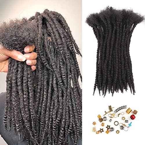 Textured Loc Extensions Human Hair, 100% Real Human Hair Dreadlock Extensions Handmade Permanent loc Extensions (#Natural Black - 0.6cm, 8 Inch 20 Strands)