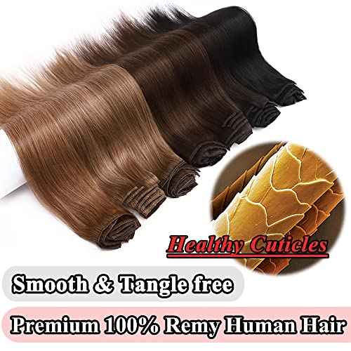 MY-LADY #27 Dark Blonde Double Weft Clip in 100% Remy Human Hair Extensions 14''-22'' Grade 7A Quality Full Head Thick Thickened Long Soft Silky Straight 8pcs 18clips for Women Beauty 22"/22 inch 160g