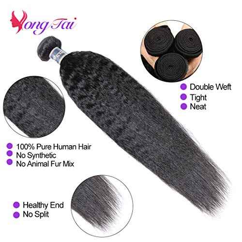 18 20 22 Inch Bundles Human Hair Kinky Straight, Yuyongtai Yaki Human Hair Bundles 100% Unprocessed Brazilian 3 Bundles Kinky Straight Human Hair Wave for Black Women