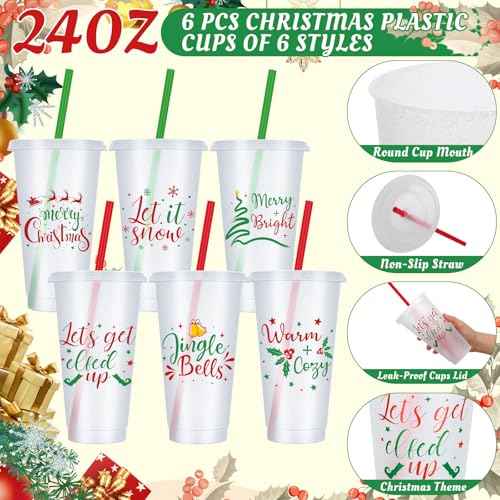 24 Pcs Christmas Gifts Set Include 24 oz Merry Christmas Plastic Tumbler Cup with Lids and Straw Makeup Cosmetic Bag Crew Sock Keychain for Xmas Party Favors Secret Sister Winter Gifts