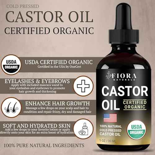 Organic Castor Oil for Eyelashes, Eyebrows, Hair & Face ? Cold Pressed Hexane Free 100% Pure Aceite De Ricino Organico, Lash & Brow Serum with Refillable Mascara Tube (unfilled), 1oz Glass Bottle