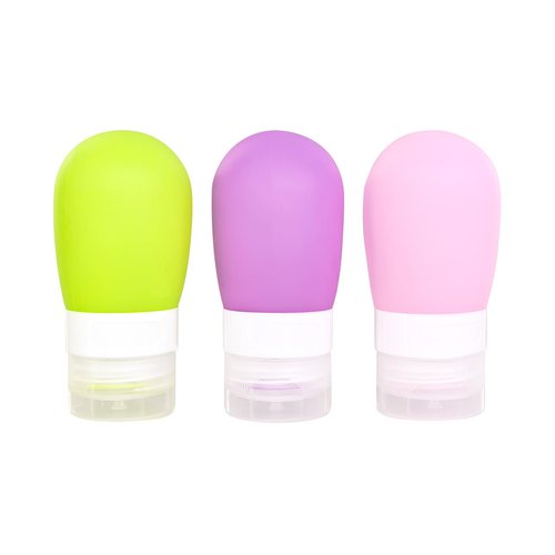Mziart Travel Bottles for Toiletries, TSA Approved 2oz Silicone Travel Size Containers, 3 Pack Leak-Proof Squeezable Refillable Shampoo and Conditioner Bottles (Pink, Purple, Green)