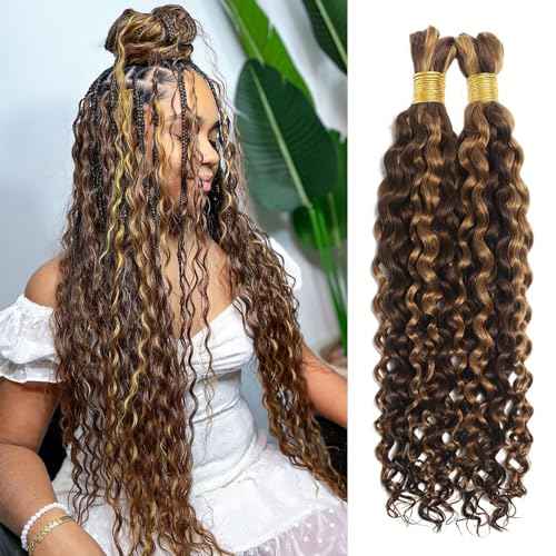 Human Braiding Hair Water Wave Bulk Human Hair For Braiding No Weft Wet And Wavy Human Hair Braiding Hair Extensions For Boho Braids 2 Bundles Human Hair Per Pack 100g (18inch, 4/27#)