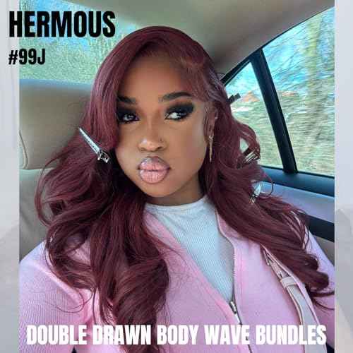 13A Double Drawn 99J Dark Burgundy Human Hair Bundles Body Wave, Double Lifespan Than Regular Bundle Keep Silky & Soft After Washes Colored #99J Wine Single Bundles Raw Hair Quick Weave 10 IN