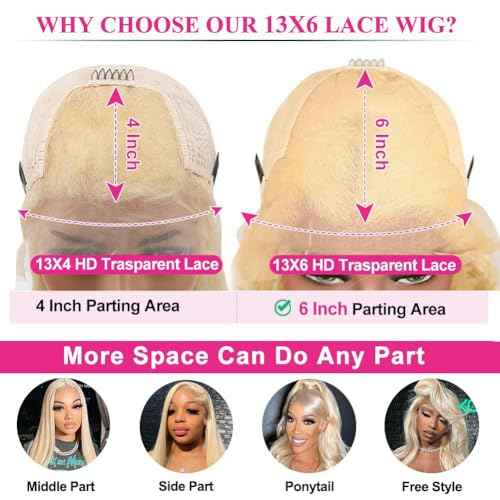613 13x6 Lace Front Wig Human Hair 200% Density 28 Inch 613 HD Lace Frontal Wig with Baby Hair Straight Blonde Lace Front Wigs Pre Plucked